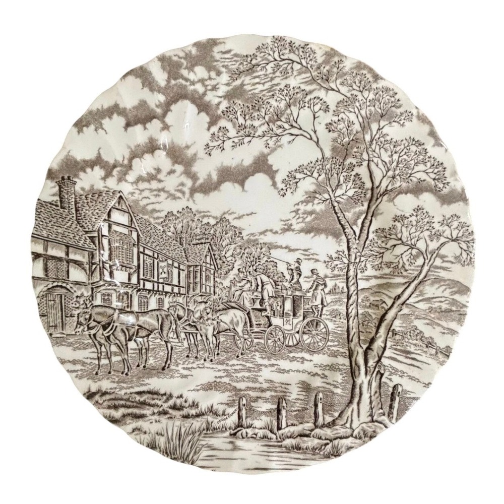 Myott Staffordshire Royal Mail Ironstone 10" Plate Brown Transferware Set of 2